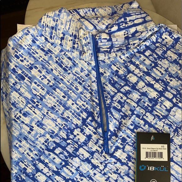 IBKUL Top Mock Neck Short sleeve Preppy Golf Tennis PickleBall Liz Denim Blue - Picture 9 of 11